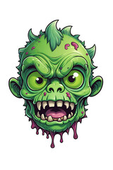 Fototapeta premium Zombie green head on a transparent background