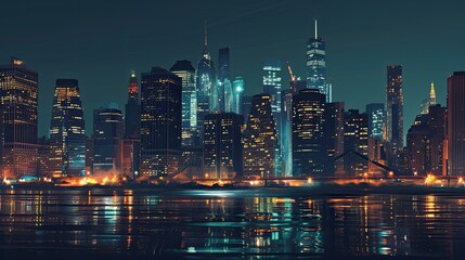panoramic night city skyline 