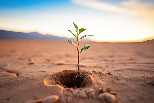 Lonely seedling in the middle of the desert