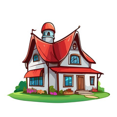 Obraz na płótnie Canvas Traditional village house. village house illustration in PNG. Traditional house roof. farmhouse illustration. 