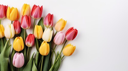 Fresh Tulips Flowers On White Background