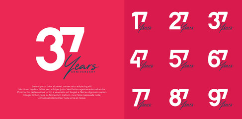 anniversary logotype vector design set with black handwriting, white color can be use for special day
