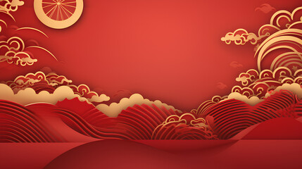 Happy chinese new year, beautiful lantern and flowers on red blue background. happy lunar day, Copy space