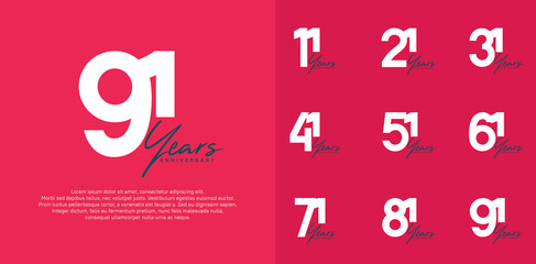 anniversary logotype vector design set with black handwriting, white color can be use for special day