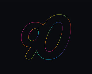 95, neon numbers and signs for writing discounts, dates, prices. Glowing contour vector digits design elements.