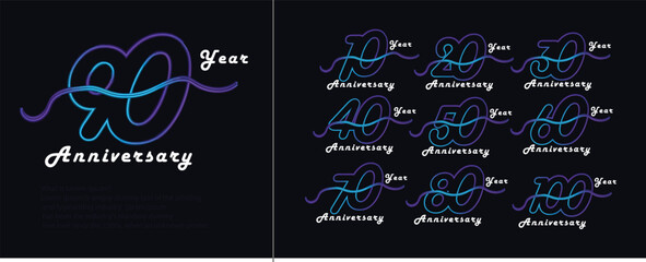 Fototapeta na wymiar Neon, Set of Anniversary vector design with multiple line number golden color for celebration event, invitation, greeting, web template, leaflet and booklet