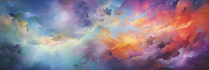 cloud painting in orange, yellow, blue, red and purple colors, generative AI - obrazy, fototapety, plakaty