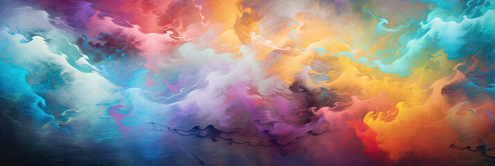 Fototapeta na wymiar cloud painting in orange, yellow, blue, red and purple colors, generative AI