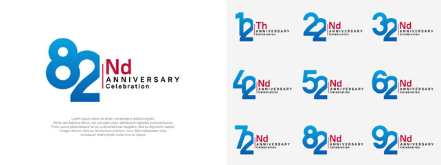 anniversary vector design set blue and red color for celebration day