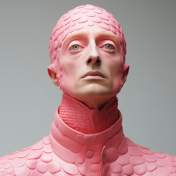 A man with an elongated neck, photographed in the style of a 1989 Harper's Bazaar by Generative AI