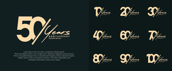 anniversary logotype vector design with slash and handwriting brown color for special day - obrazy, fototapety, plakaty