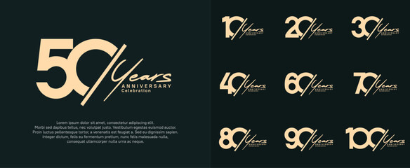 anniversary logotype vector design with slash and handwriting brown color for special day