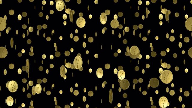 Gold coin Yuan money loop tile falling with alpha. This 3d animation for finance is loopable and tileable and can create an infinite seamless background texture.