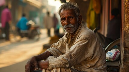 Fototapeta na wymiar old man sit on street