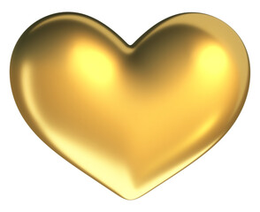Golden heart isolated on transparent background for Valentine's Day, Wedding Anniversary and Mother's Day. 3D rendering for romantic cards and celebration cards.