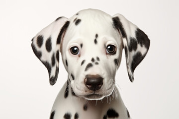 Isolated Dalmatian puppy, playful, examining. Obedient, purebred breed, backview. AI Generative intelligence analysis.