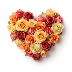 Heart shaped multicolored roses isolated on white background