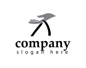 hand holding a ribbon with the initials a logo design template