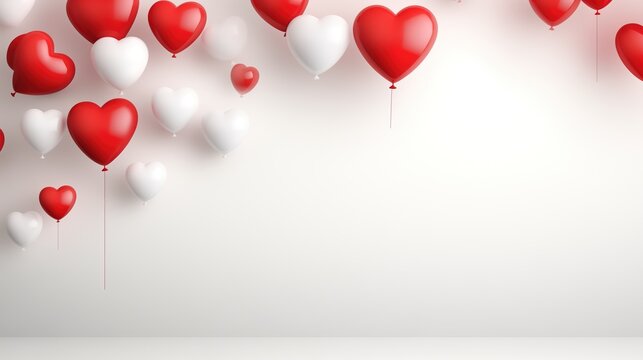 Valentine's day background with red and white heart balloons