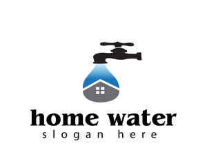 home water logo design template black faucet with a mix of aerial and house images