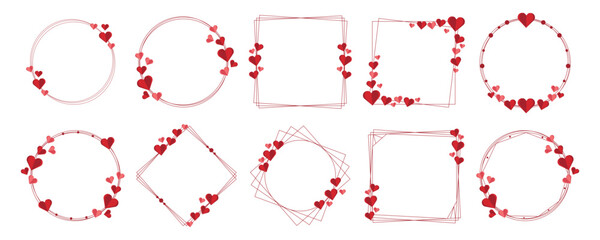 Valentine heart line frame. Line border with heart love decoration. Valentine's day. Vector illustration