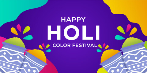 gradient vector Holi color festival horizontal banner illustration - obrazy, fototapety, plakaty