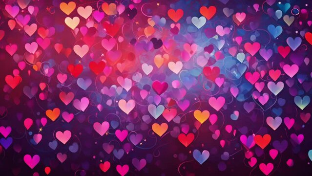 Like a burst of confetti, a swirling kaleidoscope of multicolored hearts creates an atmosphere of joy and celebration.