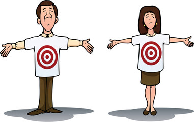 illustration of a man and woman were absolute targets on isolated white background