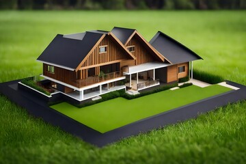 Design of a house on lush grass Soil, land