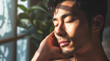 Photo sur Plexiglas Spa photo of handsome korean man. skincare, spa concept
