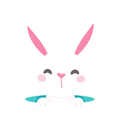 A cartoon bunny hiding behind colorfully decorated Easter eggs during the Easter Egg Festival.