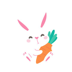 Cartoon little rabbit hugging a carrot easter egg festival decorative elements