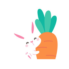 Cartoon little rabbit hugging a carrot easter egg festival decorative elements