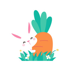 Cartoon little rabbit hugging a carrot easter egg festival decorative elements