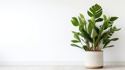 plant zamioculcas zamiifolia in minimalist room - obrazy, fototapety, plakaty