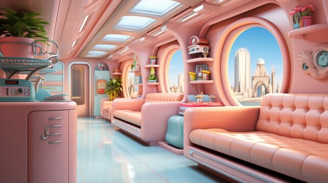 Pink futuristic living room interior design