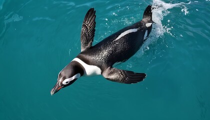 Obraz premium Bird’s Eye View of a Humboldt Penguin Swimming