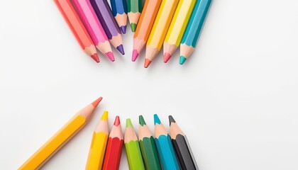 Colorful Pencils Arranged on a White Background