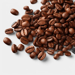 Scattered raw coffee beans as element with isolated background. 3D, on isolate transparency background, PNG