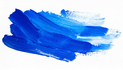 Blue strokes of gouache paint brush on a white isolated background