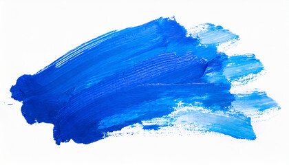 Blue strokes of gouache paint brush on a white isolated background