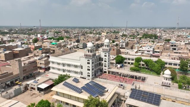 Aerial panoramic view over Darul Uloom Hussainia, Sindh skyline. 