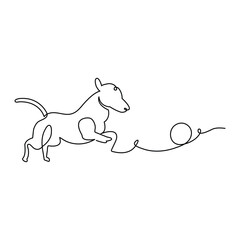 Dog pet animal outline vector illustration and continuous single line hand drawn sketch