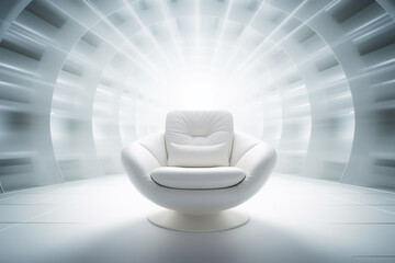 Generative AI Image of White Chair in Hypnotherapy Room with Bright Light