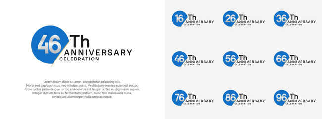 anniversary logo style vector sets. blue circle and silver number for celebration
