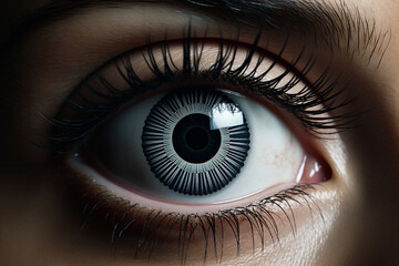 Generative AI Image of Woman Eye with Hypnotized Eyeball and Unconscious - obrazy, fototapety, plakaty