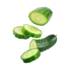 Floating Of Sliced Cucumbers, Without Shadow, Isolated Transparent Background