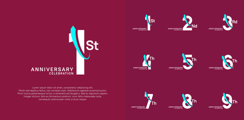 anniversary vector set. white color with blue swoosh can be use for celebration