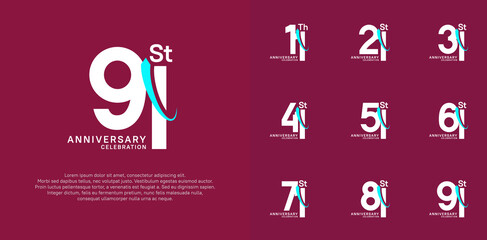 anniversary vector set. white color with blue swoosh can be use for celebration