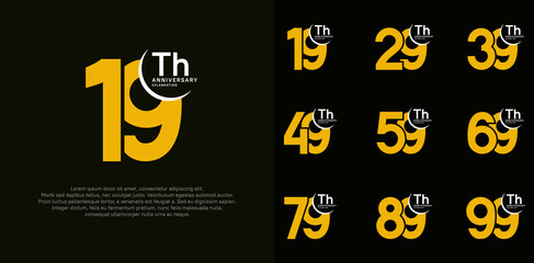 anniversary vector set with yellow color can be use for special day celebration